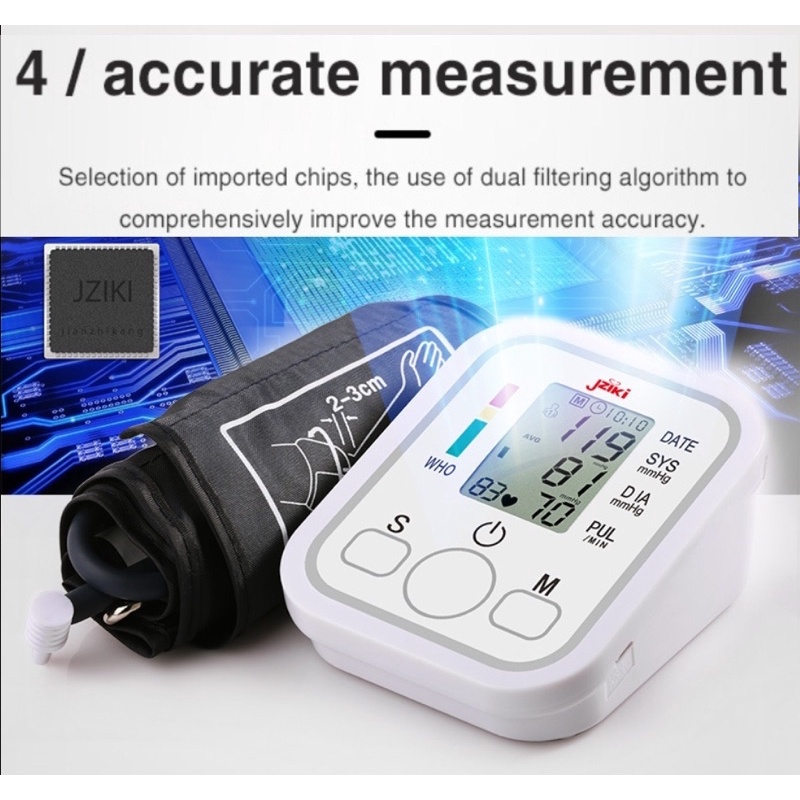 JZIKI Tensimeter Digital Bersuara Lengan Atas Alat Ukur Tekanan Darah Test Detak Jantung