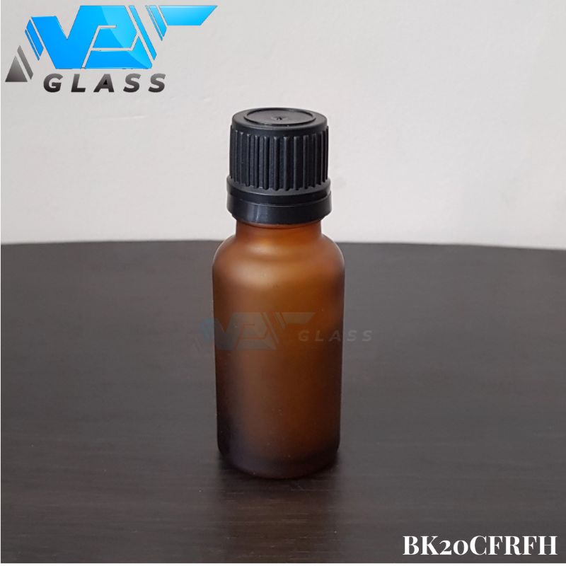 botol kaca 20ml coklat amber frosted doff tutup filler hitam