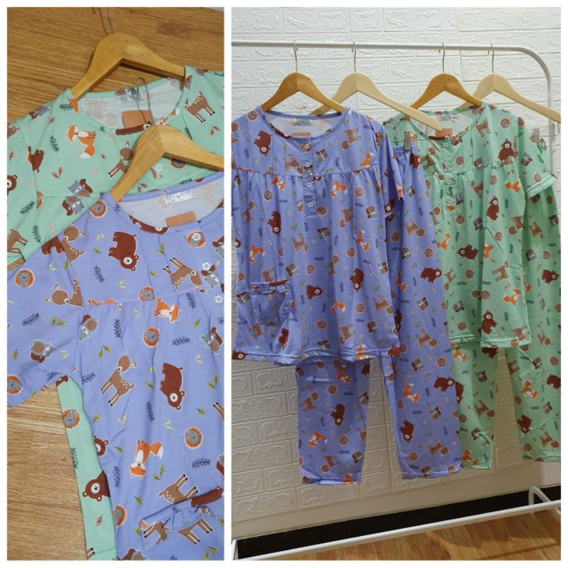 Babydoll wanita CP lily white piyama kaos celana panjang lily white kancing depan baju tidur busui