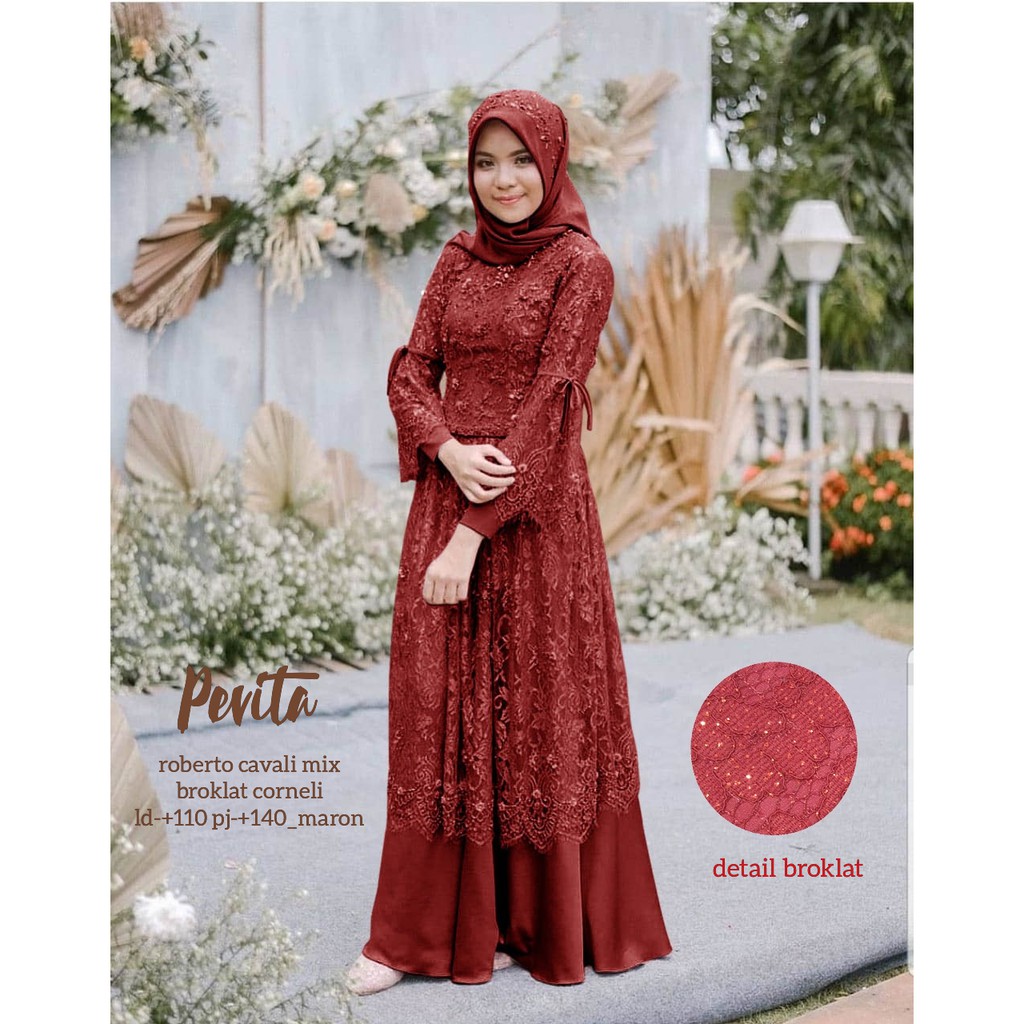 DRESS KONDANGAN PREMIUM 2 LAYER, ROBERTO CAVALI RANGKAP BROKAT CORNELI SERI PEVITA