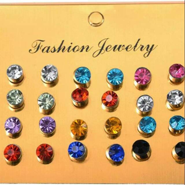 1 pasang anting tindik giwang emas permata imitasi