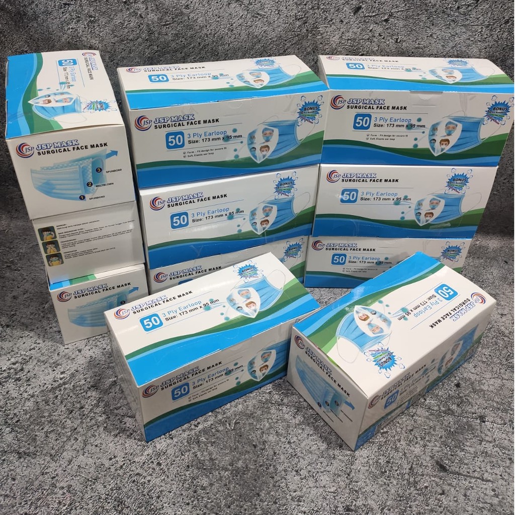 MASKER MEDIS JSP 3 PLY SURGICAL MASK EARLOOP HIJAB ISI 50 PCS KEMENKES RI AKD
