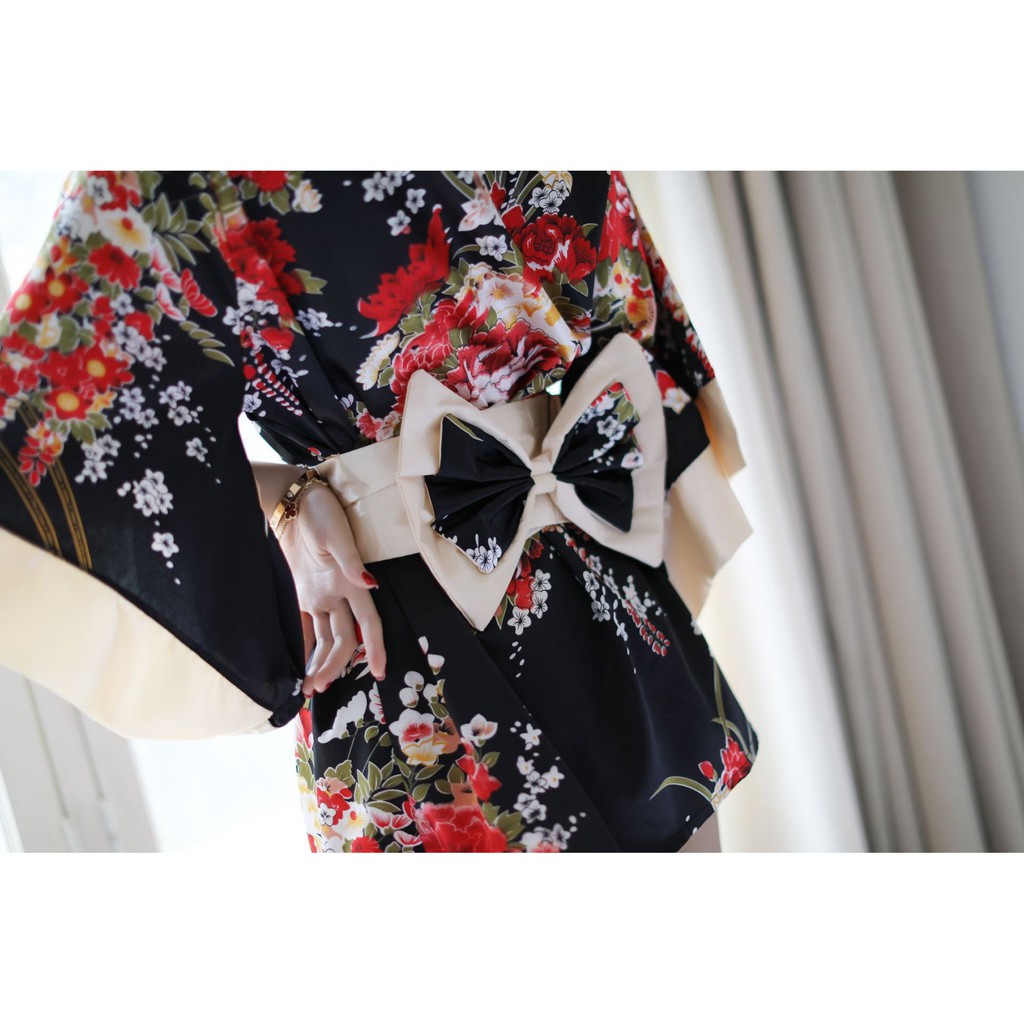 (COD) Set Kimono Wanita Sexy Thong Dicetak Lingerie Sexy Jepang Cosplay Lingerie A507-