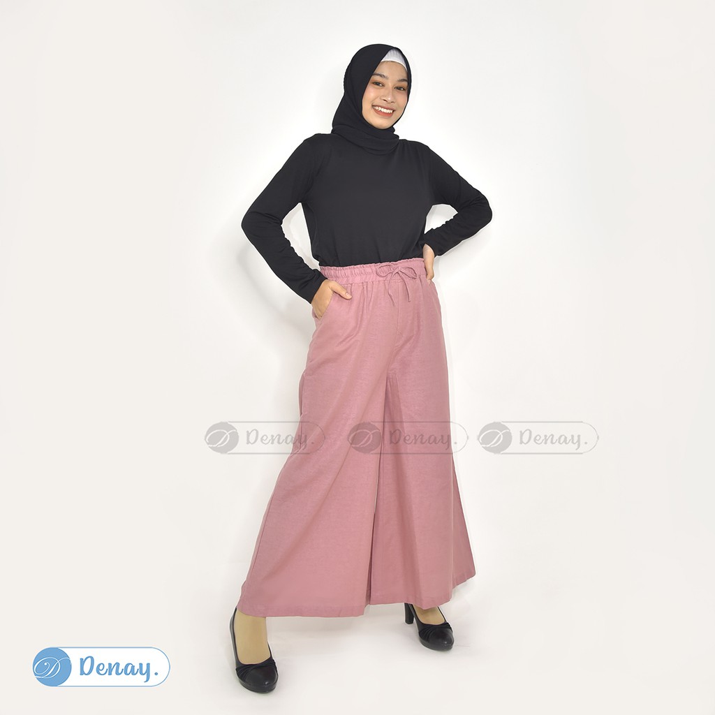 TOKODENAY - Celana Kulot Aira Rami - Cullote Linen Premium - Fashion muslim-DUSTY PINK