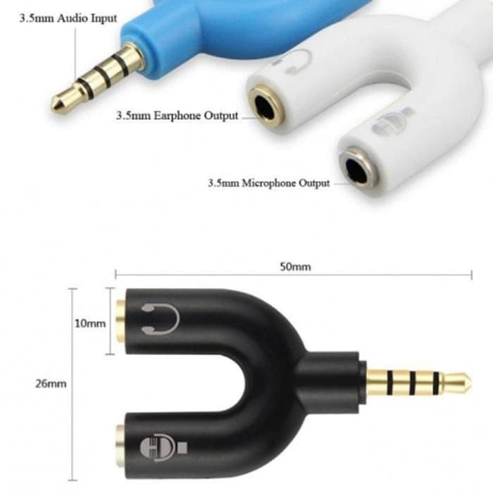 Splitter Audio Jack 3.5mm to dual female U Shape 2in1