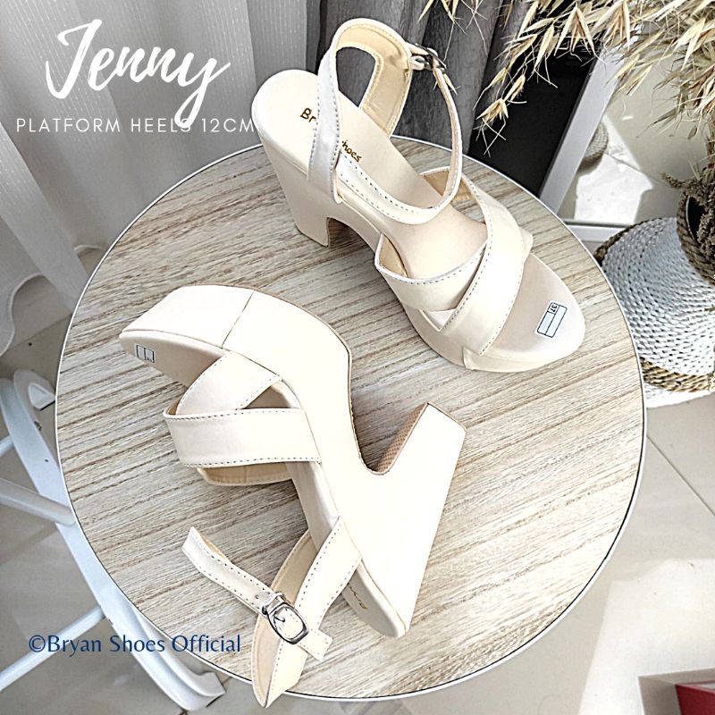 Bryan Jenny Dove Platform Heels Silang 12cm Hak Tahu Kelom Berkualitas Mocca Hitam Sol Tebal