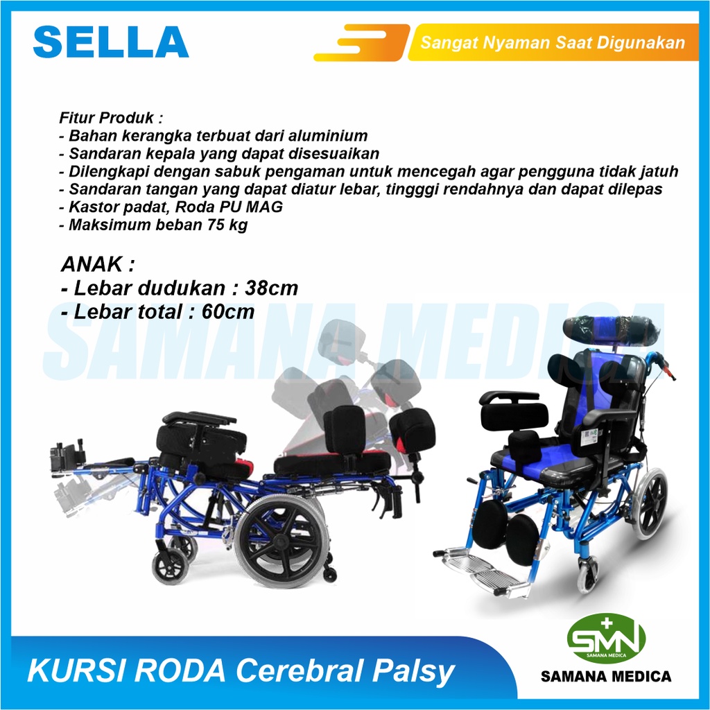 Kursi Roda CP Cerebral Palsy G458C Merk SELLA ANAK 33 cocok untuk penderita CEREBRAL PALSY Murah Promo