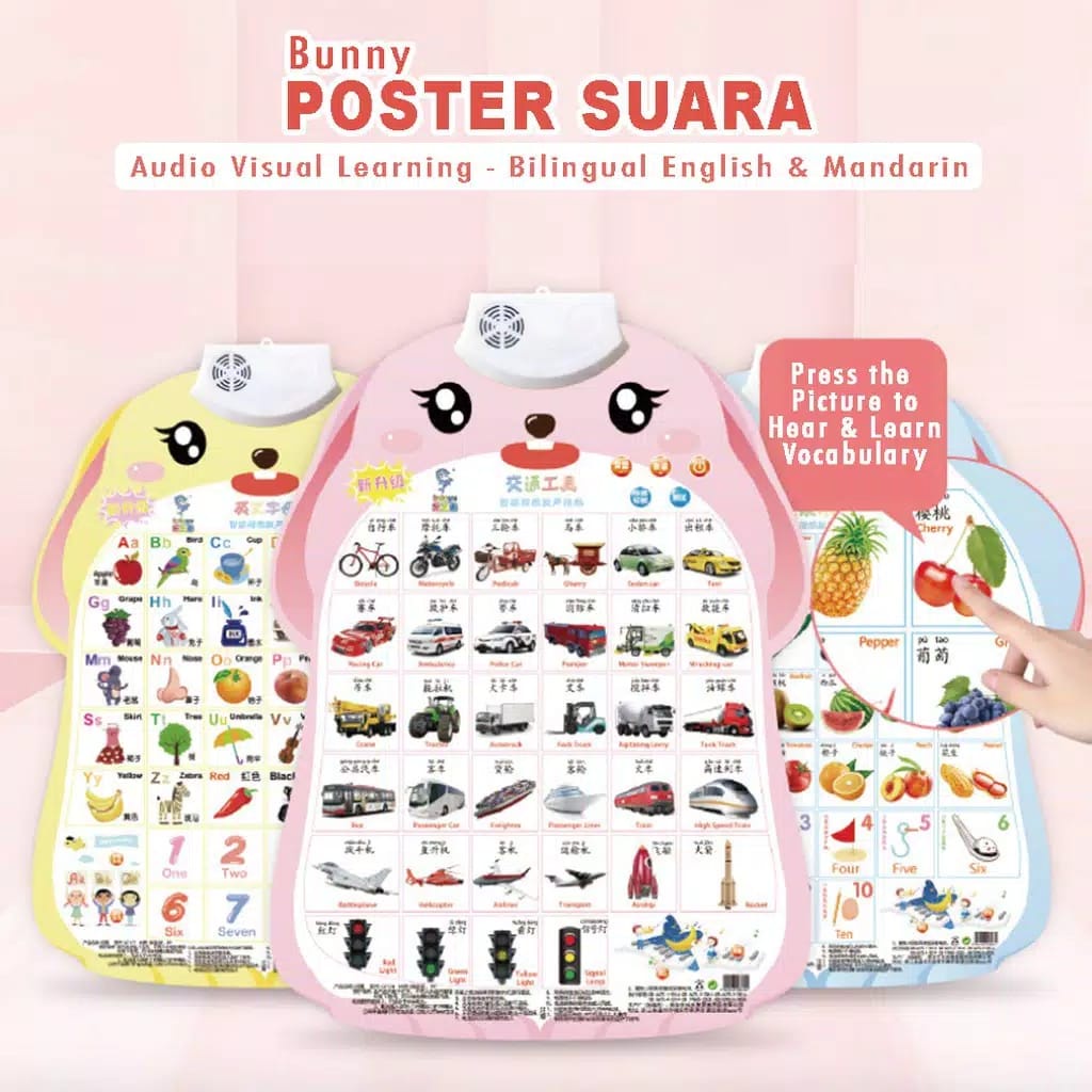 hokkiterus21 POSTER SUARA Mainan edukasi anak belajar mandarin inggris angka abjad abc buah warna