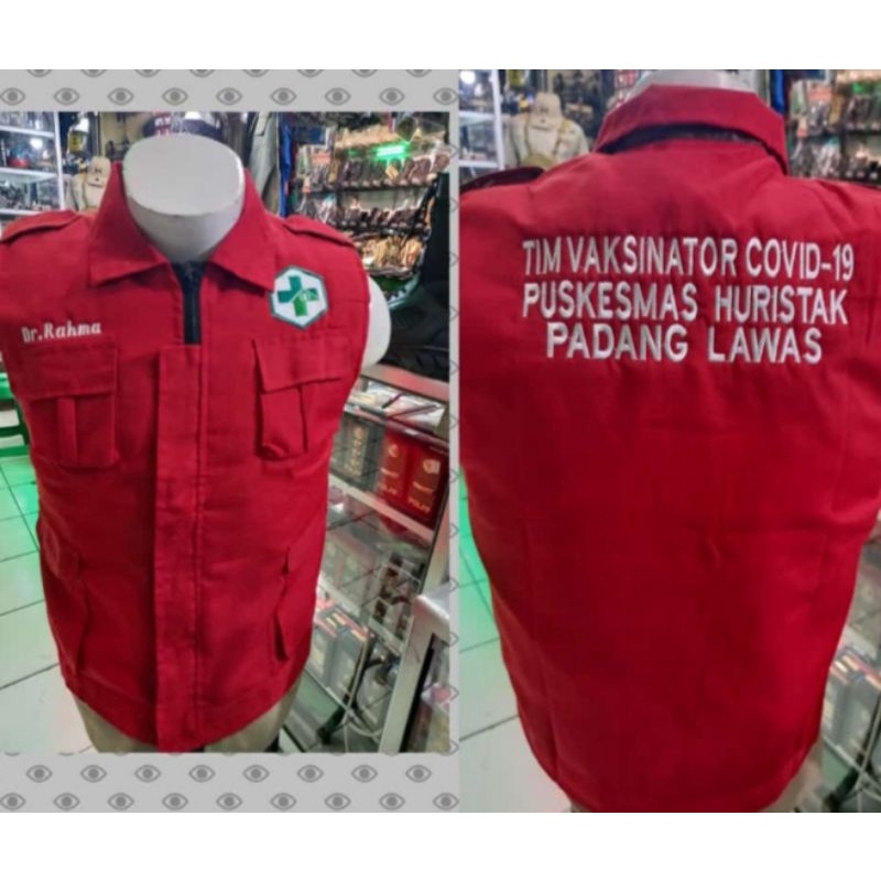rompi merah tim. vaksin covid-19