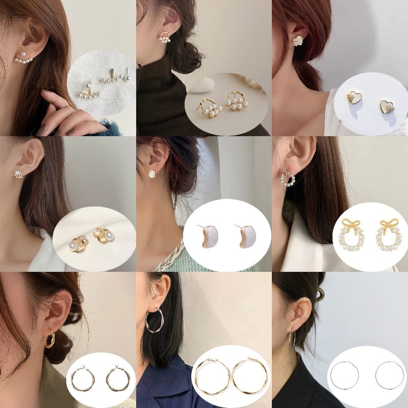 Anting Tusuk Gantung Wanita Bahan Metal Desain Geometri Hias Mutiara Gaya Korea / Retro Untuk Hadiah 2022