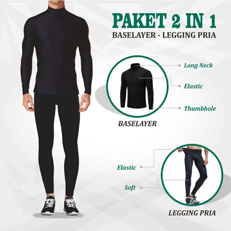 Paket Murah Baju Kaos Daleman Manset Baselayer Lengan Panjang dan Celana Legging Panjang