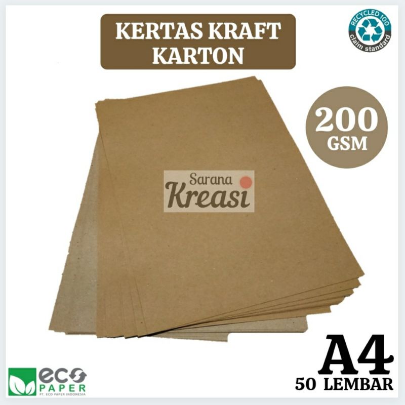 Samson KRAFT LINER Karton 200gr A4 -  isi 50 Lembar / Kertas Crafting Recycle