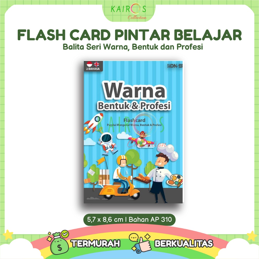 Flashcard /Flash Card Kartu Pintar Belajar Balita Seri Warna, Bentuk dan Profesi