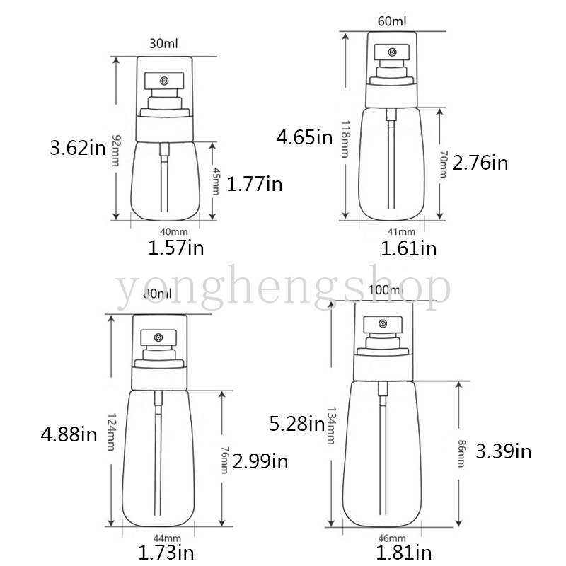 Botol Semprot Kosong Bahan Plastik Transparan Ukuran 30 / 60 / 80ml / 100ml Untuk Sampel Alkohol