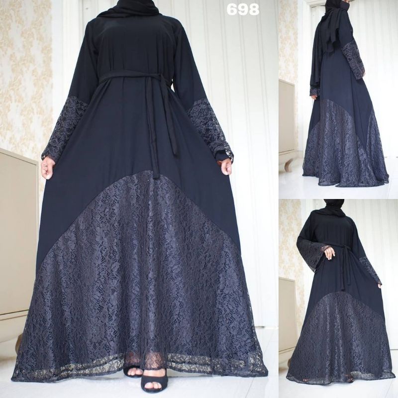 Gamis Abaya Turkey Arab Turki Bordir Pesta Wanita Terbaru Warna Hitam Non Putih Mewah Elegan 2021