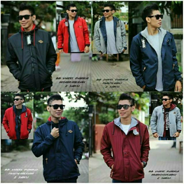 JAKET BB PARASUT BOLAK BALIK VANS 2in1 SIMPEL PARKA PRIA HITAM NAVY MAROON MERAH ABU GOLD EMAS MURAH