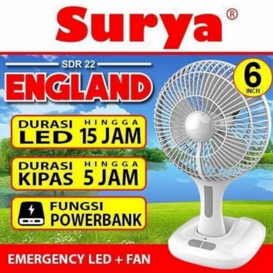 SURYA ENGLAND - Kipas Angin Emergency 6&quot; + Lampu / Kipas Angin 6 inch