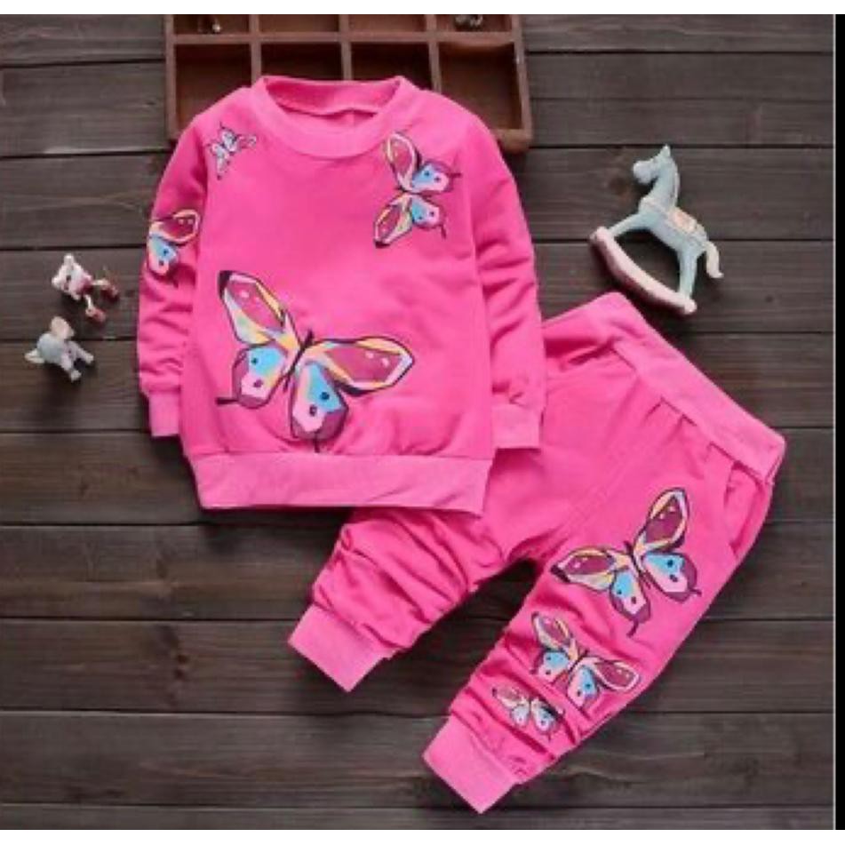 SETELAN SWEATER JOGGER ANAK PEREMPUAN MOTIF BUTTERFLY 1-5 TAHUN SWEATER ANAK PEREMPUAN TERBARU