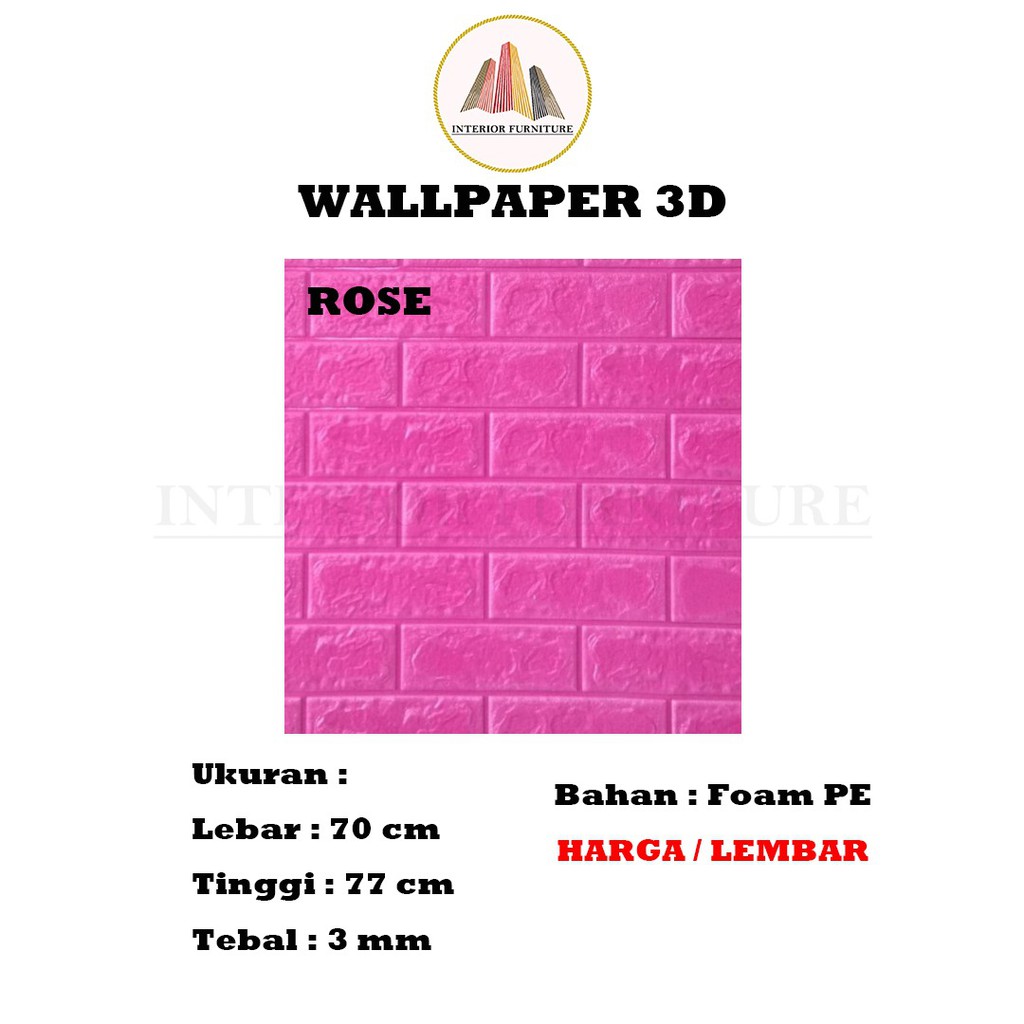 Wallpaper Dinding 3D Motif Bata Wood Foam Dekorasi Kamar Dekorasi Ruang Tamu murah 70x77cm-Rose