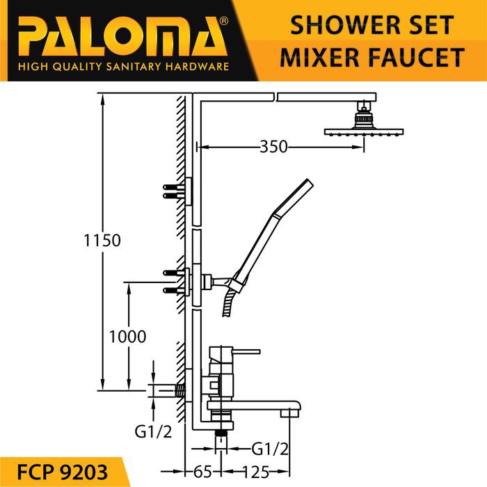 PALOMA FCP 9203 Shower Tiang Set Column Mandi Keran Kran Panas Dingin HITAM BLACK SERIES