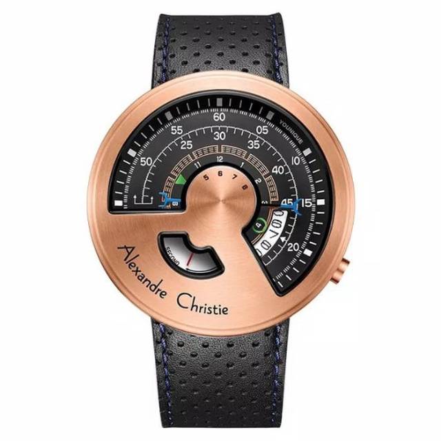 JAM TANGAN PRIA ALEXANDRE CHRISTIE COWOK ROSEGOLD BLACK TALI KULIT ORIGINAL AC 8516 ROSE GOLD HITAM