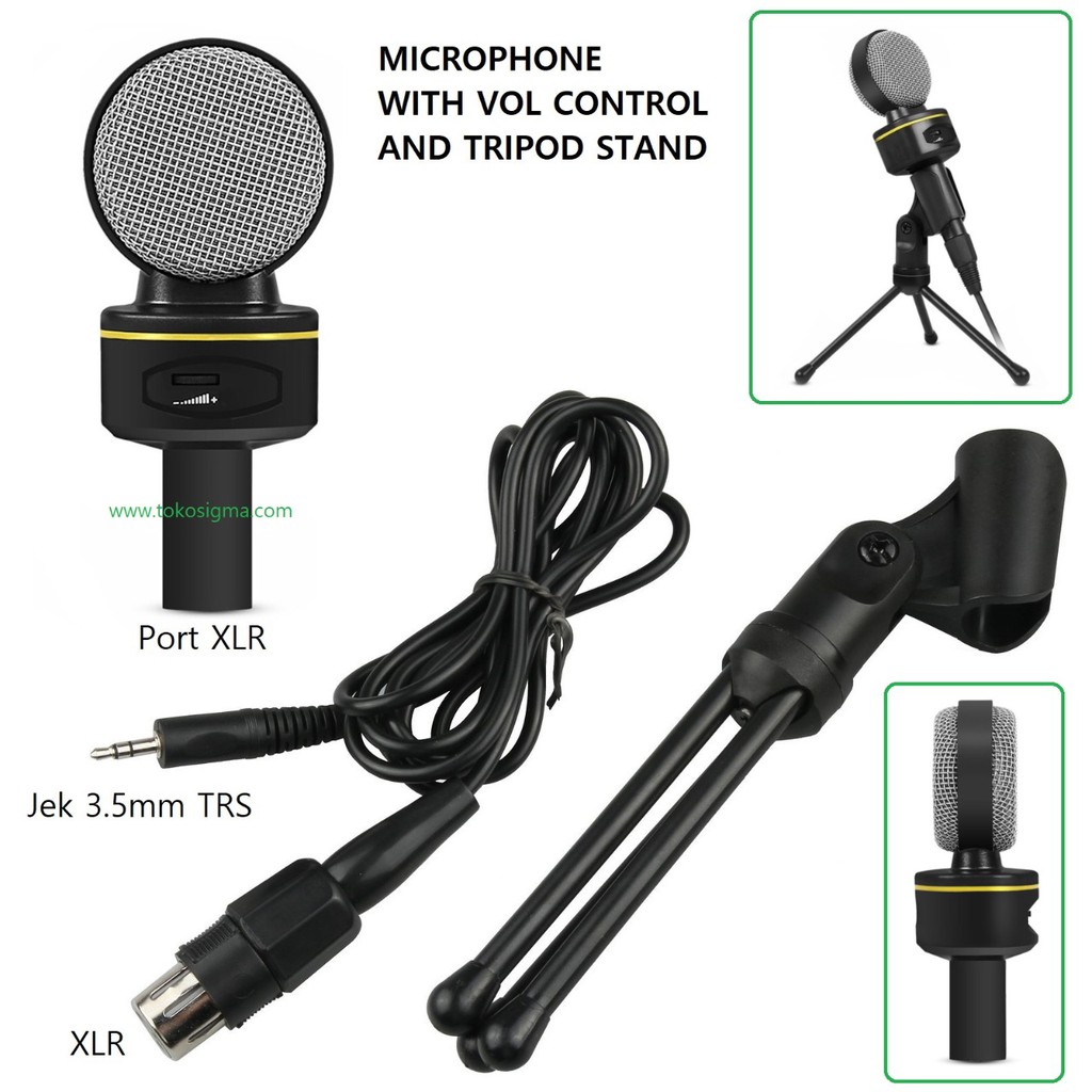 Microphone Mic Condenser Studio Meeting 3.5mm TRS PC Vol Ctrl + Tripod