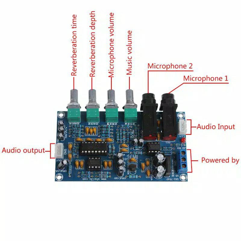 Dual Power Microphone Amplifier Board Sound AMP Module Digital Reverb Plate