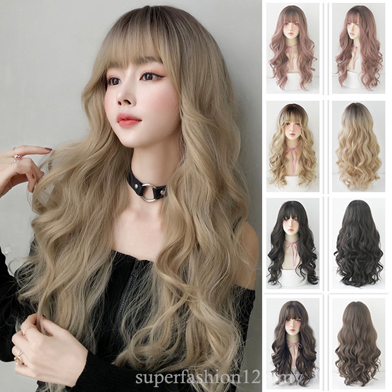  Rambut  Palsu Model  Panjang Keriting Gelombang  Bahan Serat 