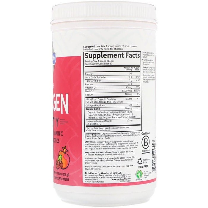 Garden of Life Grass Fed Collagen Beauty Cranberi Delima 270g Kolagen