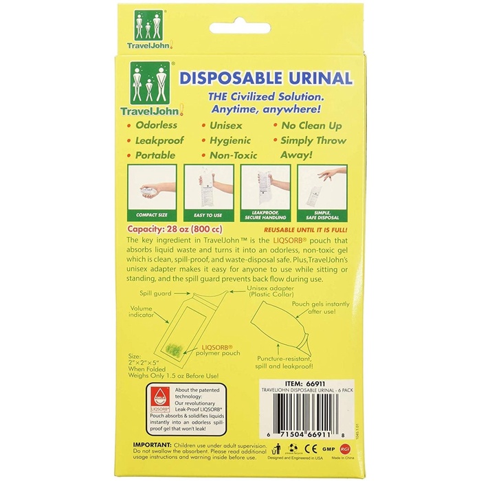 Traveljohn Disposable Urinal 800 Ml 6 Pcs