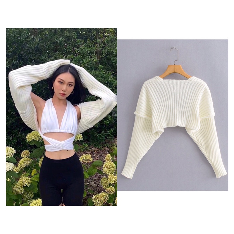 Cardigan Crop Outer Wanita Rajut Putih