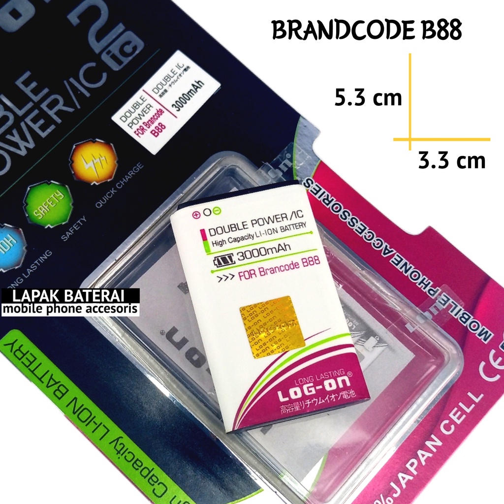 LOG - ON Baterai Brandcode B88 Double IC Protection Battery Batre