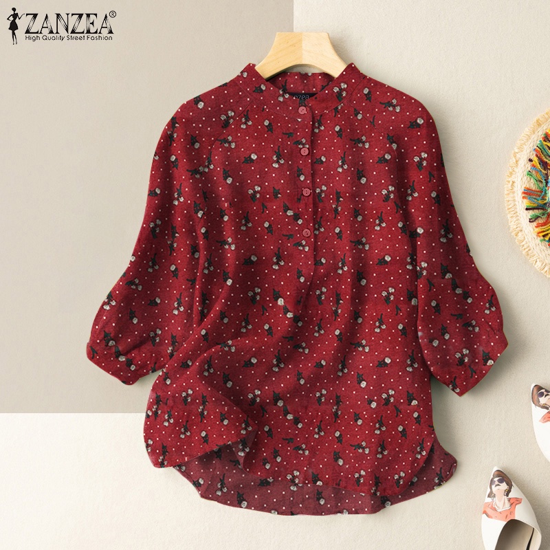 ZANZEA Women Cotton Loose Casual Floral Printed Baggy Blouse