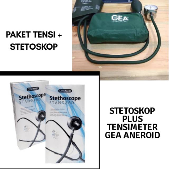 Original Tensimeter Plus Stetoskop GEA Aneroid Manual Plus Stetoskop Dual Head Exp Baru