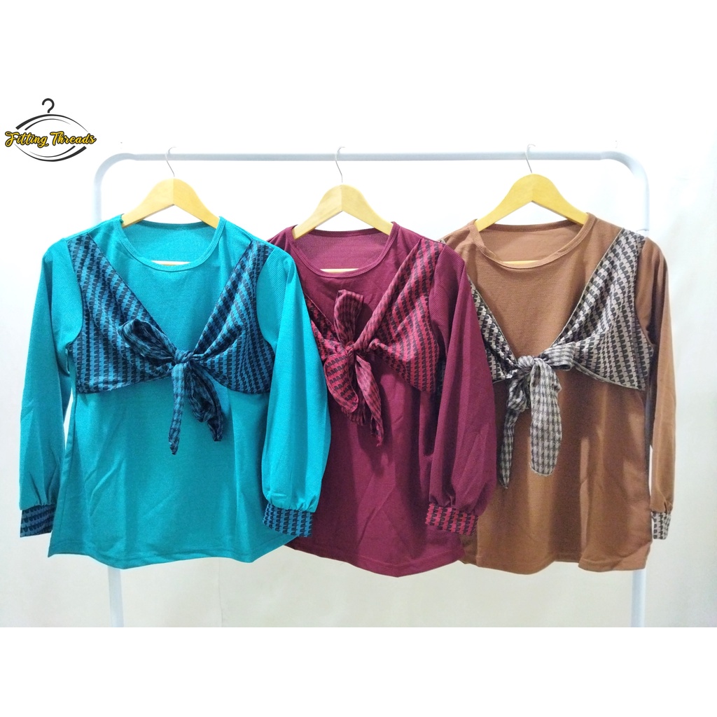 Baju Atasan Blouse Wanita Lengan Panjang / Blouse Remaja Cewek Motif / Blouse Kerja