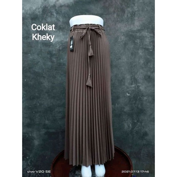 rok plisket premium import kosibo creep-Coklat kaky
