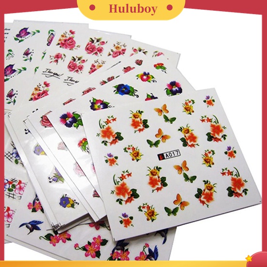 Huluboy Huluboy♡ 50 Lembar Stiker Decal Transfer Air Motif Bunga Untuk Dekorasi Manicure DIY