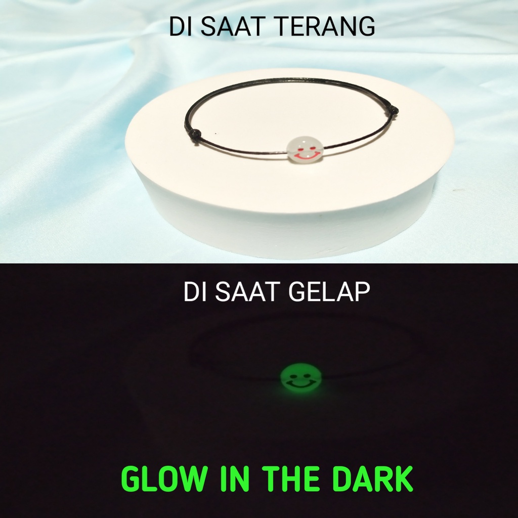 gelang tali glow in the dark smile hitam pria wanita anti air