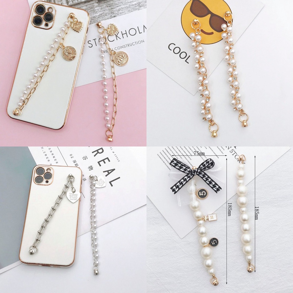 【COD Tangding】DIY Diamond-encrusted Pearl Phone Case Straps Lucency Butterfly Handmade Hanging Chain Without Phone