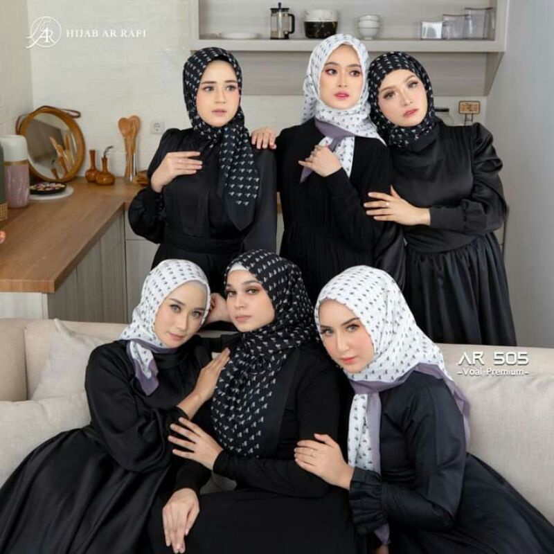 hijab segi-empat voal motif ar505 ori arrafi