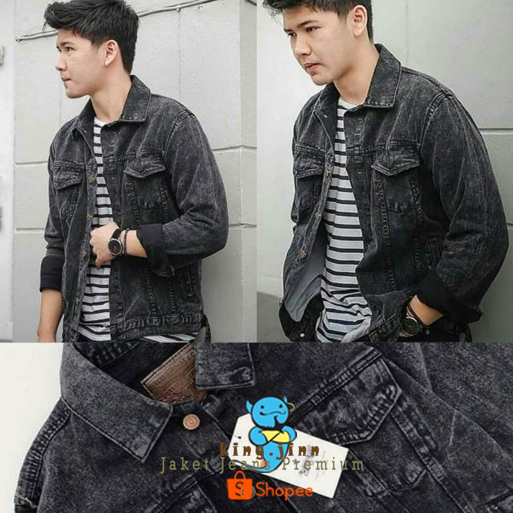 Jaket Jeans Denim Premium Pria All Size - Jumbo Oversize - Sandwash Black