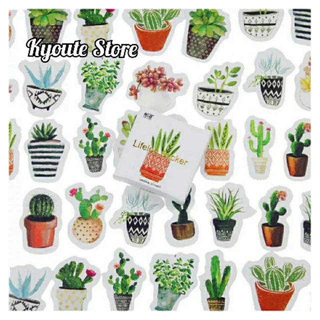 45 pcs Sticker  Tanaman  Kaktus Hijau Scrapbook DIY Bujo 