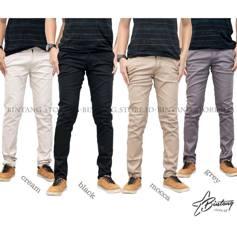 CELANA CHINO Panjang pria Slimfit KERJAHARIAN Santai Casual Formal Hitam Abu Cream Mocca Size 27-38