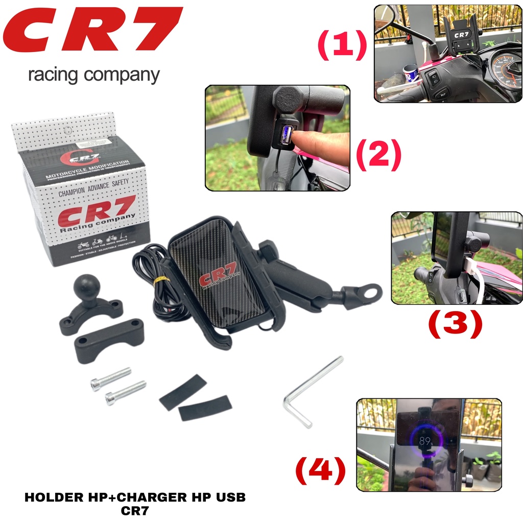 Holder Hp + Charger Hp Usb CR7 / Holder Plus Charger Cas Usb Cnc Full Berkualitas