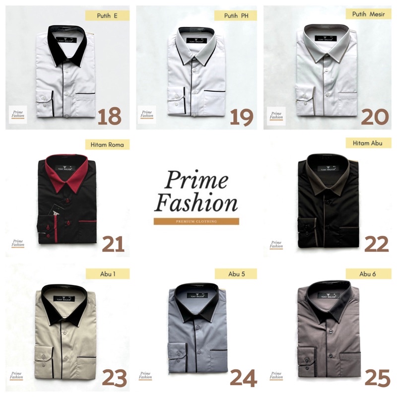 Kemeja TONY WALKER Kombinasi / Kemeja Lengan Panjang Putih / Kemeja Hitam / Kemeja Panjang Abu