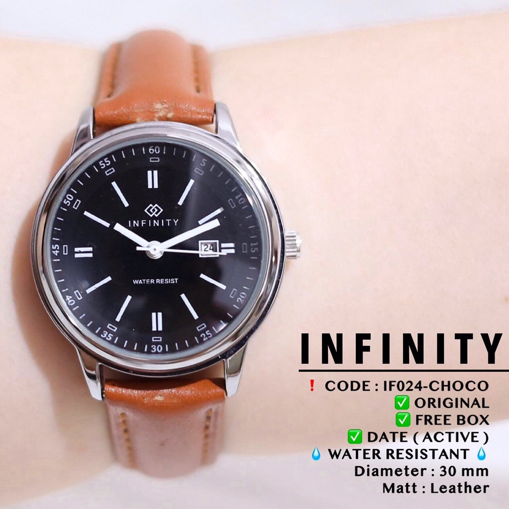 Jam tangan original anti air INFINITY tali kulit leather free box IF008