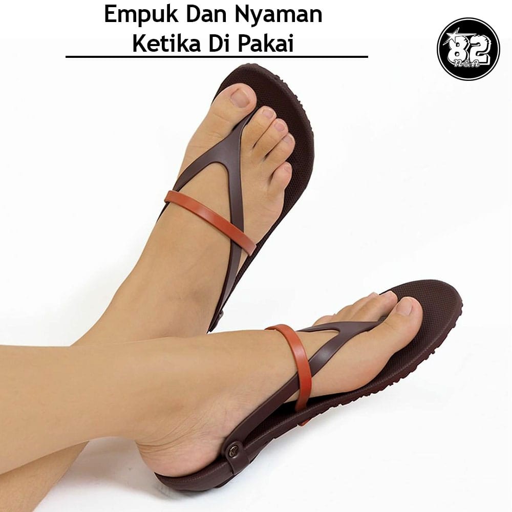 Camou Sendal Sandal Jepit Tali Wanita Bahan Full Karet Original Sabina - Cokelat