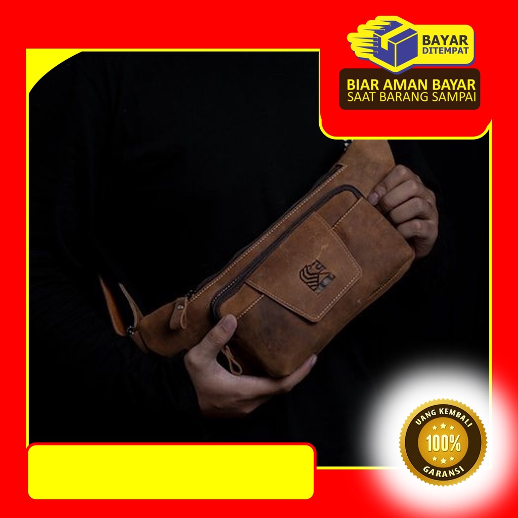 Tas Selempang Kulit Pria Reven Aaron Waistbag Branded Original Kulit Sapi Asli Premium