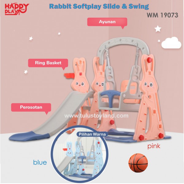 Happy Play Rabbit Softplay Slide Swing Basket WM 19072 19073 Mainan Perosotan Ayunan Kelinci Murah