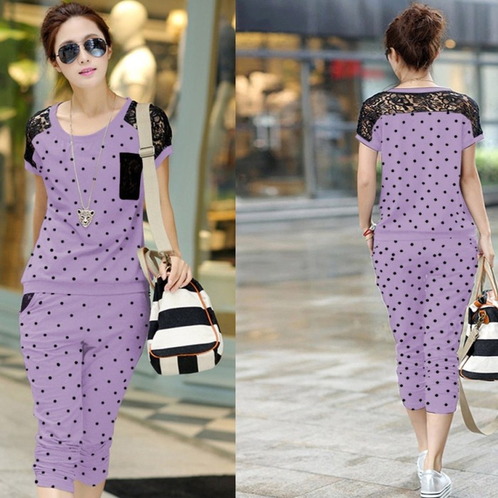 Sweeten.you Setelan Brukat Wanita Santai - Polka - Ungu muda